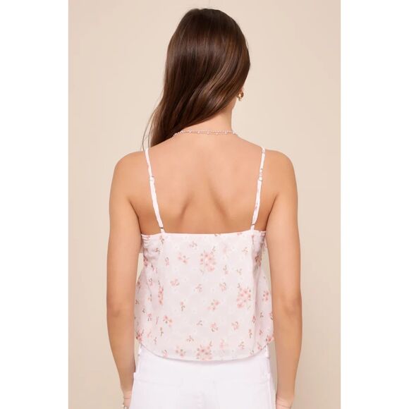 LULUS Sunny Charm Light Pink Floral Eyelet Ruffled Crop Festival Tank Top Medium - Picture 3 of 9